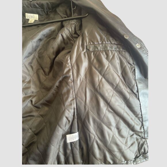 Cato Black Brown Belted Faux Leather Jacket Women's Small Button Lined Tie Belt - Picture 7 of 8